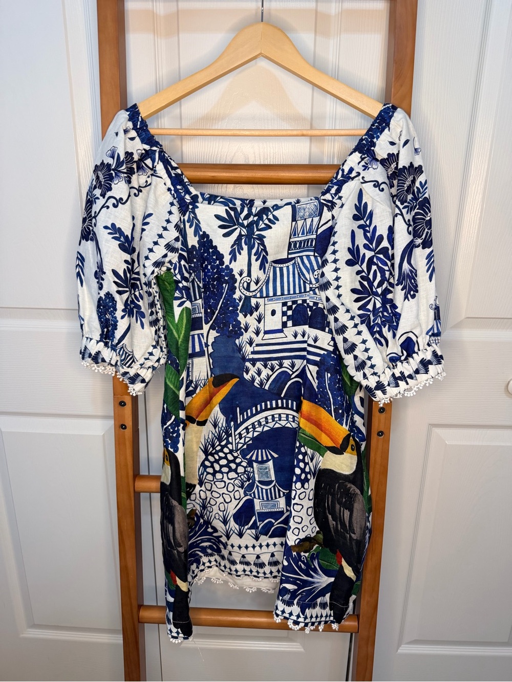 Farm Rio Ancient Garden Mini Dress Toucan Pagoda Linen Blend XS NWT - Picture 11 of 11